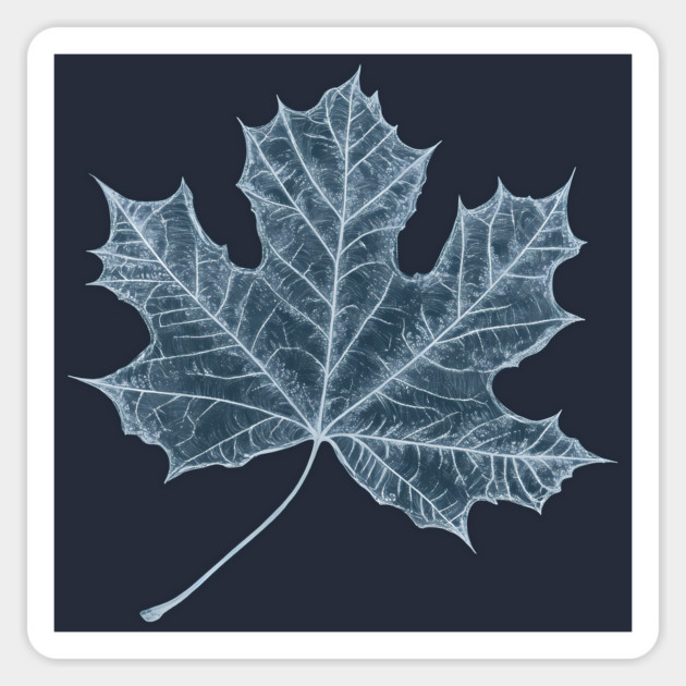 Frozen Maple Leaf - Elegant Ice Blue Monochrome Magnet by TuncGK