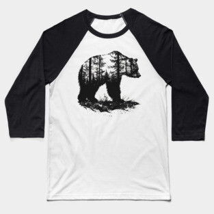 Grizzly Woods - Bear Forest Silhouette Baseball T-Shirt
