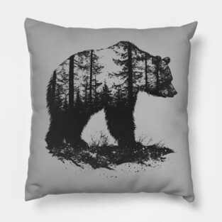 Grizzly Woods - Bear Forest Silhouette Pillow