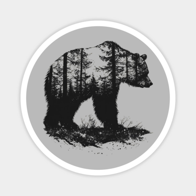 Grizzly Woods - Bear Forest Silhouette Magnet by TuncGK