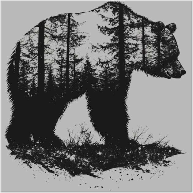 Grizzly Woods - Bear Forest Silhouette Wall Art by TuncGK