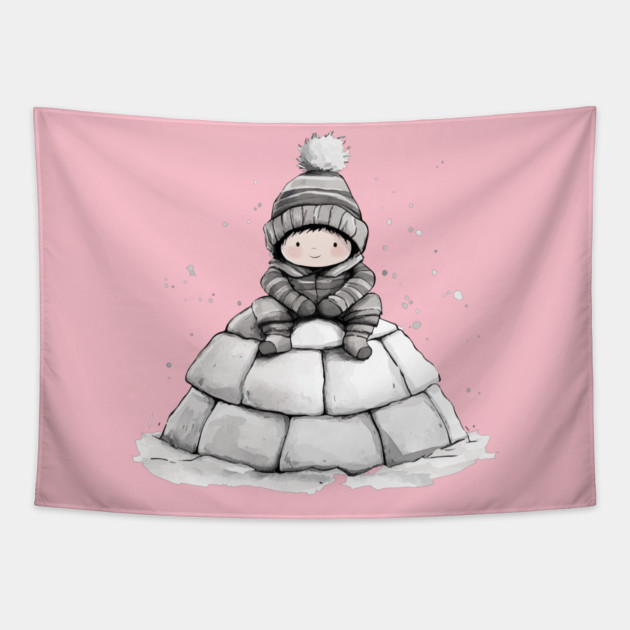 Eskimo Baby Enjoying Her Igloo Tapestry by TuncGK