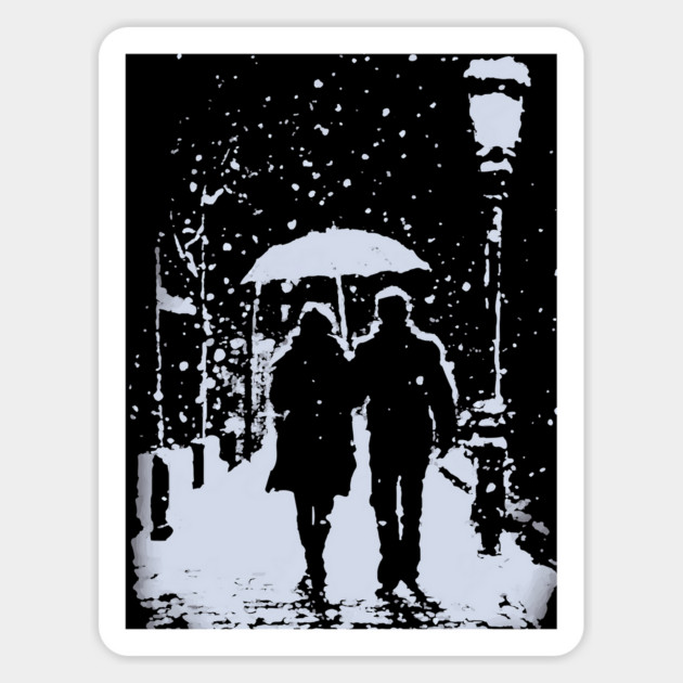 Lovers' Winter - Cityscape Streets Magnet by TuncGK