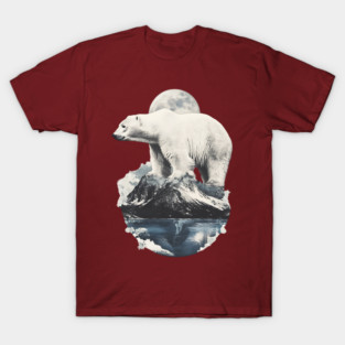 Polar Collage - Bear on Iceberg with Full Moon T-Shirt