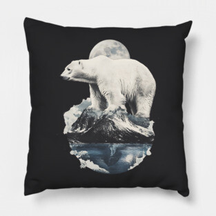 Polar Collage - Bear on Iceberg with Full Moon Pillow