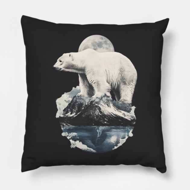 Polar Collage - Bear on Iceberg with Full Moon Pillow by TuncGK