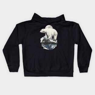 Polar Collage - Bear on Iceberg with Full Moon Kids Hoodie