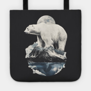 Polar Collage - Bear on Iceberg with Full Moon Tote