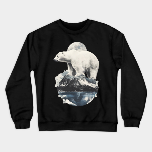 Polar Collage - Bear on Iceberg with Full Moon Crewneck Sweatshirt by TuncGK