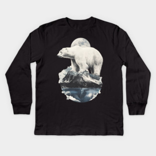 Polar Collage - Bear on Iceberg with Full Moon Kids Long Sleeve T-Shirt