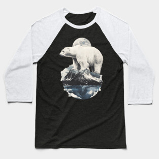 Polar Collage - Bear on Iceberg with Full Moon Baseball T-Shirt