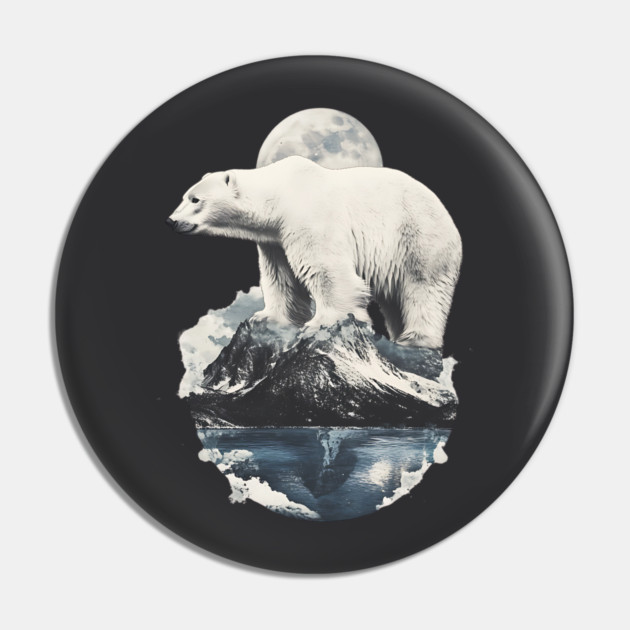 Polar Collage - Bear on Iceberg with Full Moon Pin by TuncGK