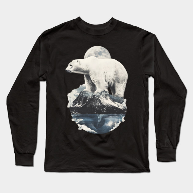 Polar Collage - Bear on Iceberg with Full Moon Long Sleeve T-Shirt by TuncGK