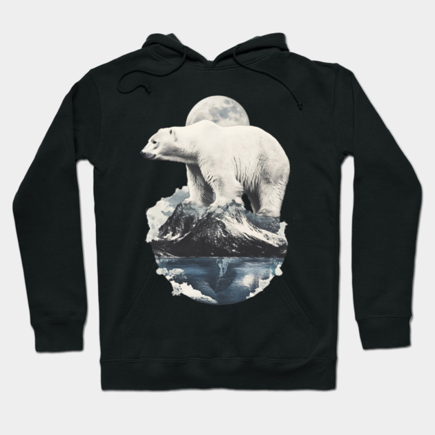 Polar Collage - Bear on Iceberg with Full Moon Hoodie by TuncGK