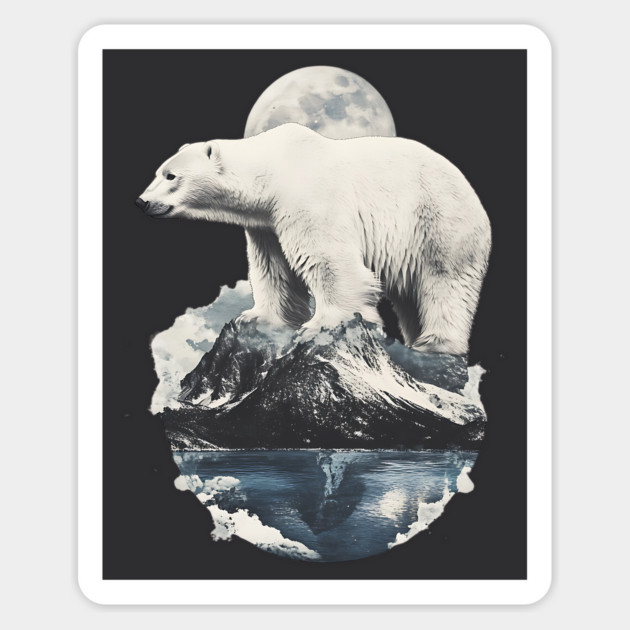 Polar Collage - Bear on Iceberg with Full Moon Magnet by TuncGK