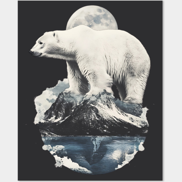 Polar Collage - Bear on Iceberg with Full Moon Wall Art by TuncGK