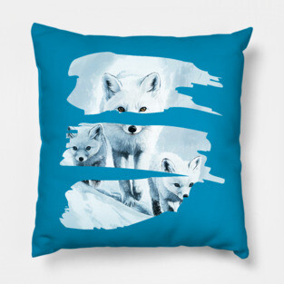 Polar Fox Walking with her Cubs Pillow