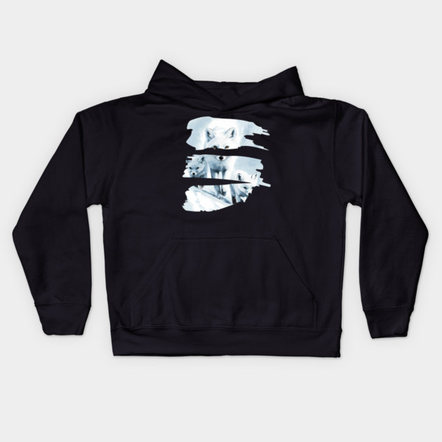 Polar Fox Walking with her Cubs Kids Hoodie by TuncGK