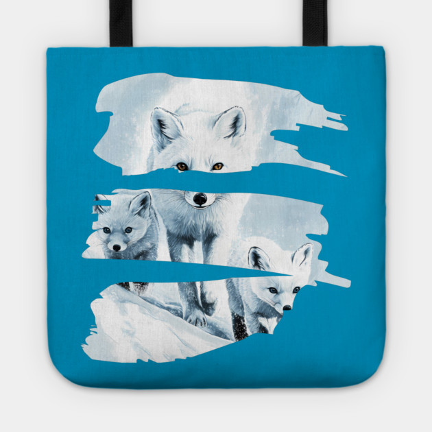 Polar Fox Walking with her Cubs Tote by TuncGK