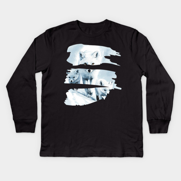 Polar Fox Walking with her Cubs Kids Long Sleeve T-Shirt by TuncGK