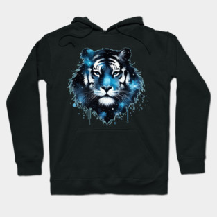 Blue Cosmic Tiger Face Watercolor Hoodie