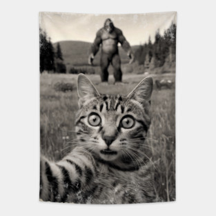 Funny Cat Selfie With Bigfoot Sasquatch Tapestry