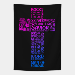 Colorful Cross with Names of Jesus Christ Tapestry