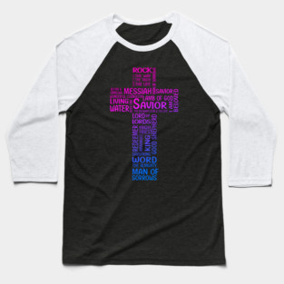 Colorful Cross with Names of Jesus Christ Baseball T-Shirt