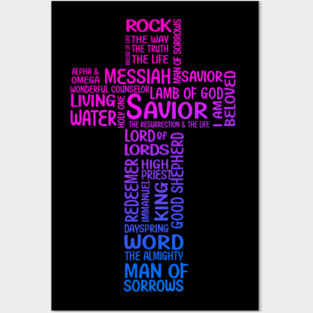 Colorful Cross with Names of Jesus Christ Posters and Art