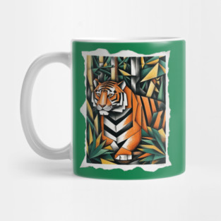 Cubist Tiger Portrait in Jungle Mug