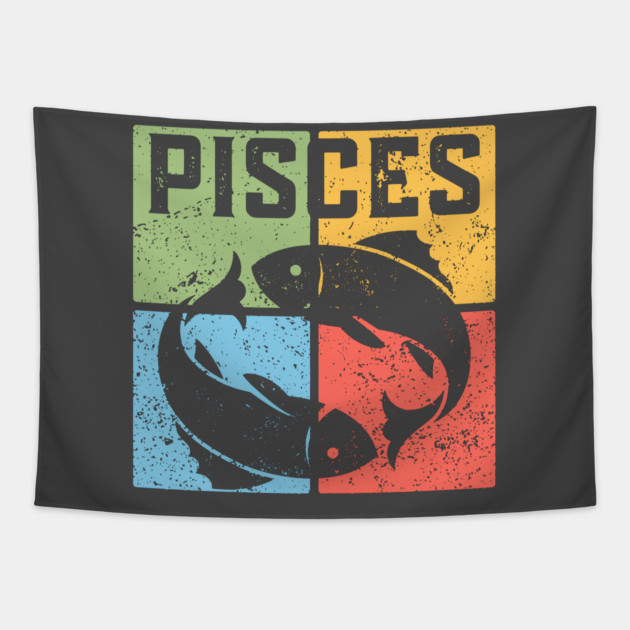 Pisces Zodiac Art - Two Fishes Illustration Tapestry by TuncGK