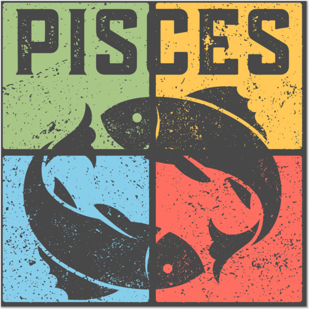 Pisces Zodiac Art - Two Fishes Illustration Wall Art by TuncGK