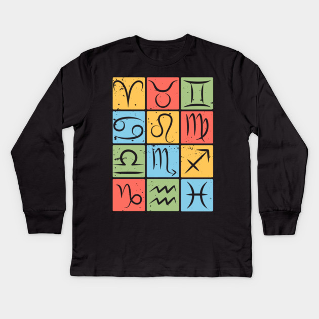 Complete Zodiac Symbols Chart Design Kids Long Sleeve T-Shirt by TuncGK