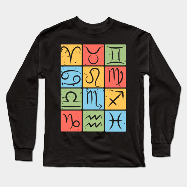 Complete Zodiac Symbols Chart Design Long Sleeve T-Shirt by TuncGK