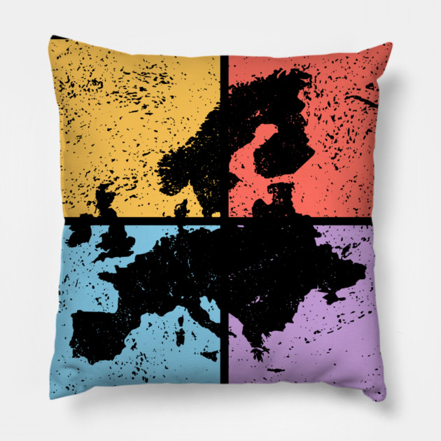 Europe Pop Art Design - Colorful Map Art Pillow by TuncGK