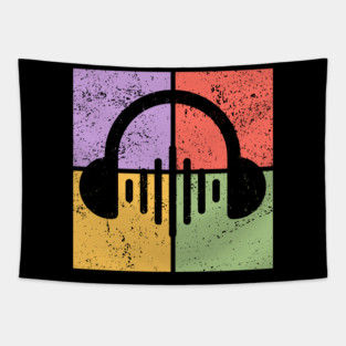 Music Lover's Pop Art Design - Retro Headphones Tapestry