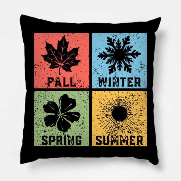 Four Seasons Pop Art Design - Seasonal Icons Pillow by TuncGK