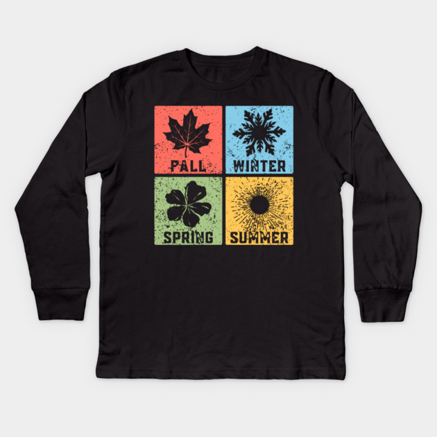 Four Seasons Pop Art Design - Seasonal Icons Kids Long Sleeve T-Shirt by TuncGK