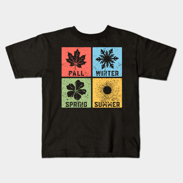 Four Seasons Pop Art Design - Seasonal Icons Kids T-Shirt by TuncGK