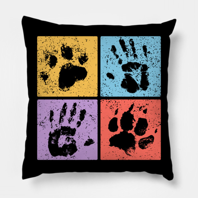 Hands and Paws Pop Art Design - Retro Animal Love Pillow by TuncGK