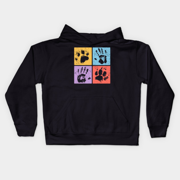Hands and Paws Pop Art Design - Retro Animal Love Kids Hoodie by TuncGK