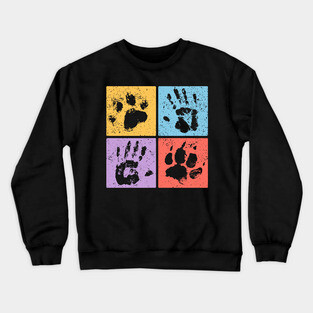 Hands and Paws Pop Art Design - Retro Animal Love Crewneck Sweatshirt