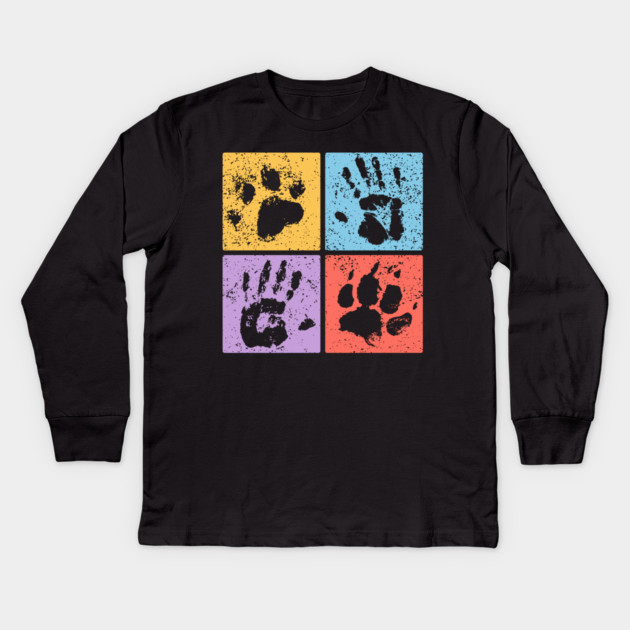 Hands and Paws Pop Art Design - Retro Animal Love Kids Long Sleeve T-Shirt by TuncGK