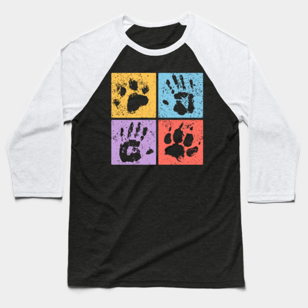 Hands and Paws Pop Art Design - Retro Animal Love Baseball T-Shirt by TuncGK