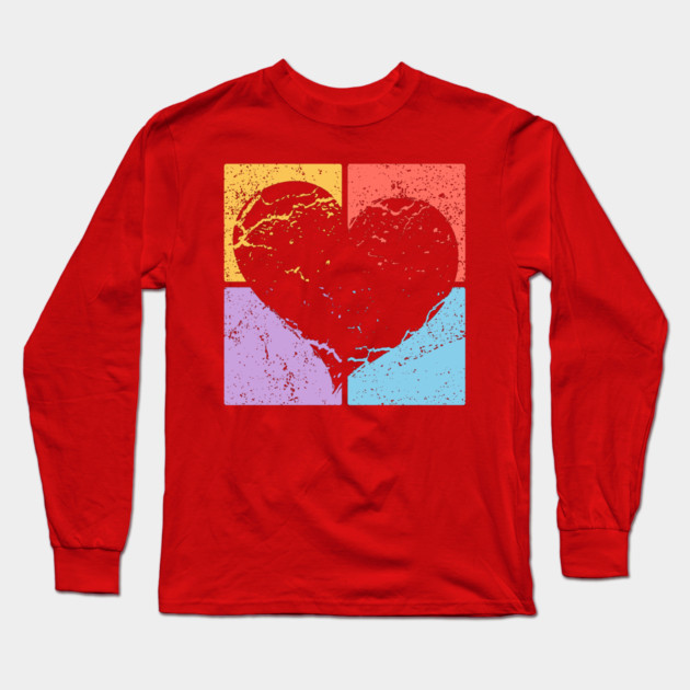 Distressed Heart Pop Art Design - Retro Love Art Long Sleeve T-Shirt by TuncGK