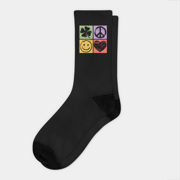 Luck, Peace, Smile, Love Pop Art Design Socks by TuncGK