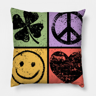 Luck, Peace, Smile, Love Pop Art Design Pillow