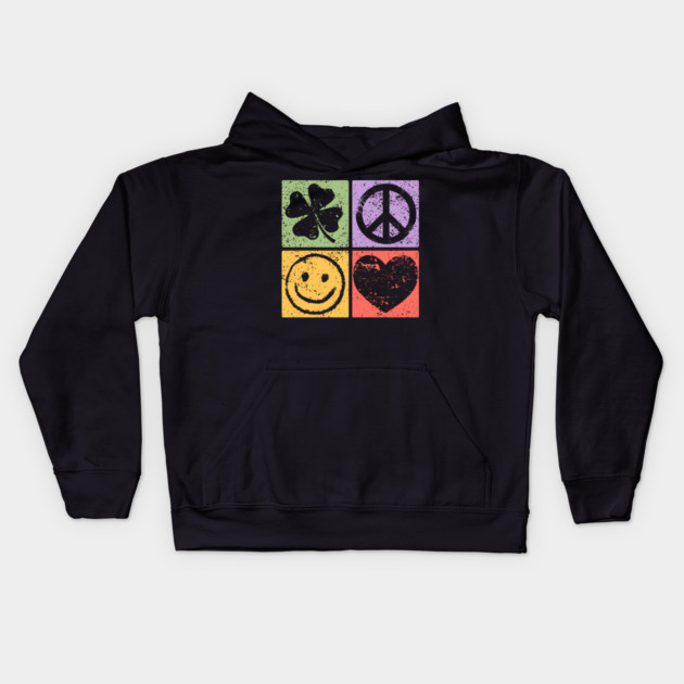 Luck, Peace, Smile, Love Pop Art Design Kids Hoodie by TuncGK