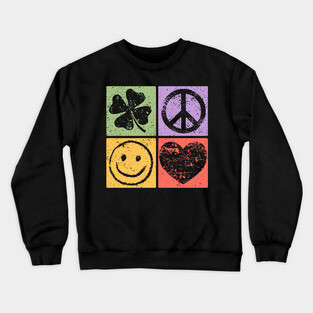 Luck, Peace, Smile, Love Pop Art Design Crewneck Sweatshirt