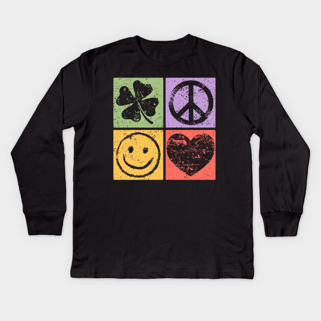 Luck, Peace, Smile, Love Pop Art Design Kids Long Sleeve T-Shirt by TuncGK